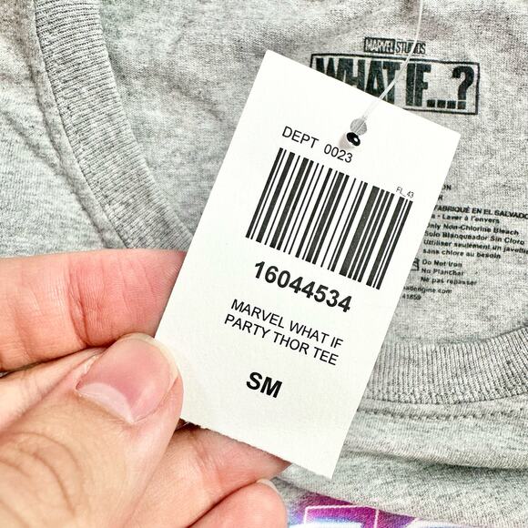 3/$20 Marvel NWT Adult Small Gray "What If?" Party Thor Cotton Blend S/S T-Shirt - Picture 3 of 7
